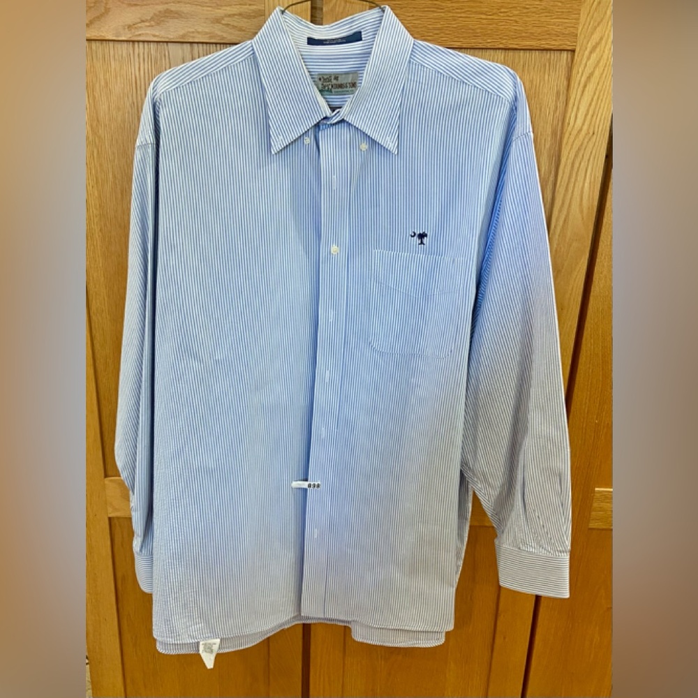 M. Dumas and Sons, Charleston, SC palmetto moon striped button down.